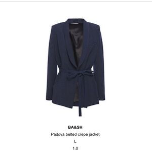 Ba&sh Padova Navy Blue Crepe Lined Blazer with Wrap Belt Size L